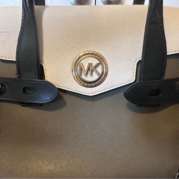 Michael Kors Carmen Small Olive Color-Block Saffiano Leather Satchel - Picture 2 of 13